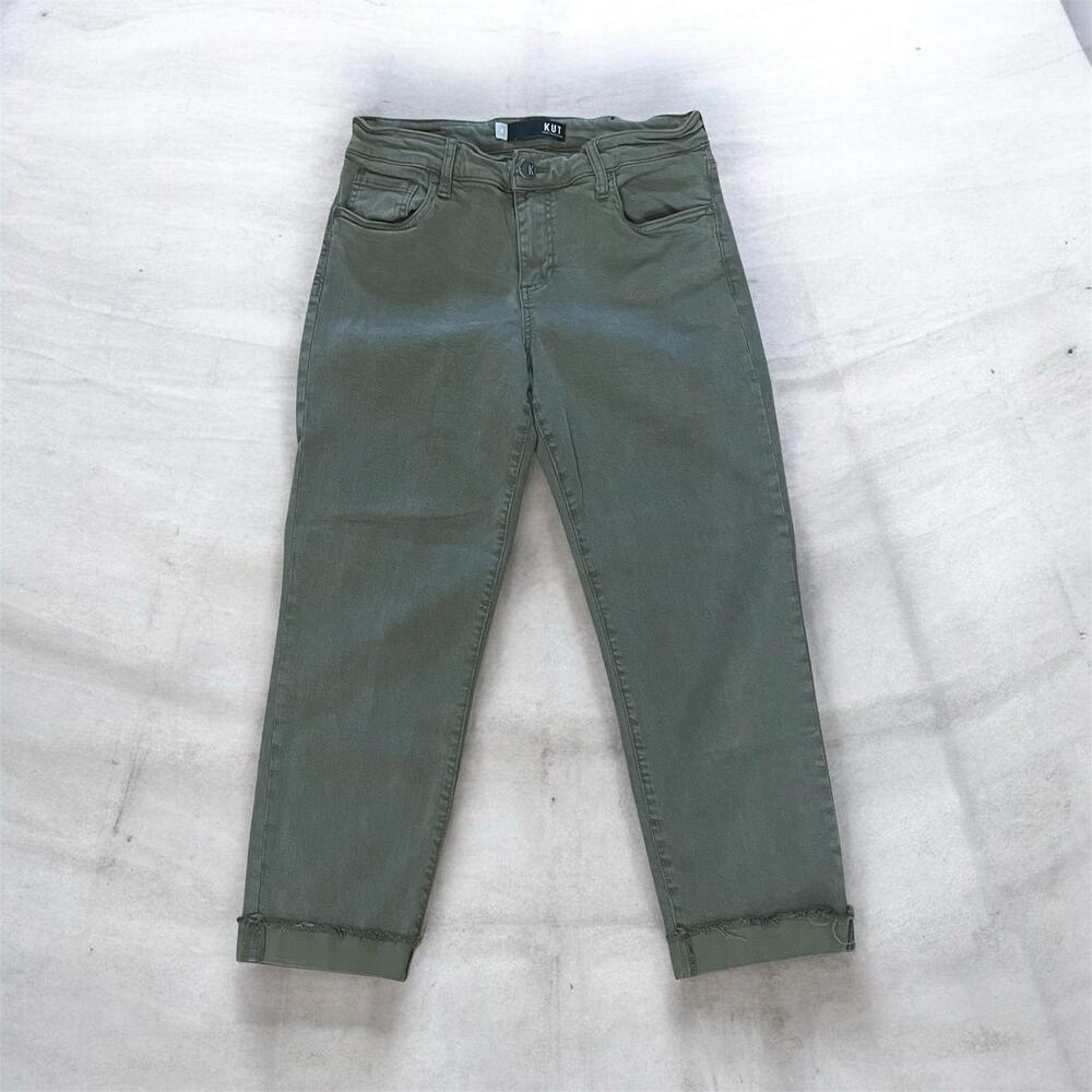 KUT From The Kloth Amy Crop Straight Leg Roll Up Cuff Womens Pants Size 8 Green